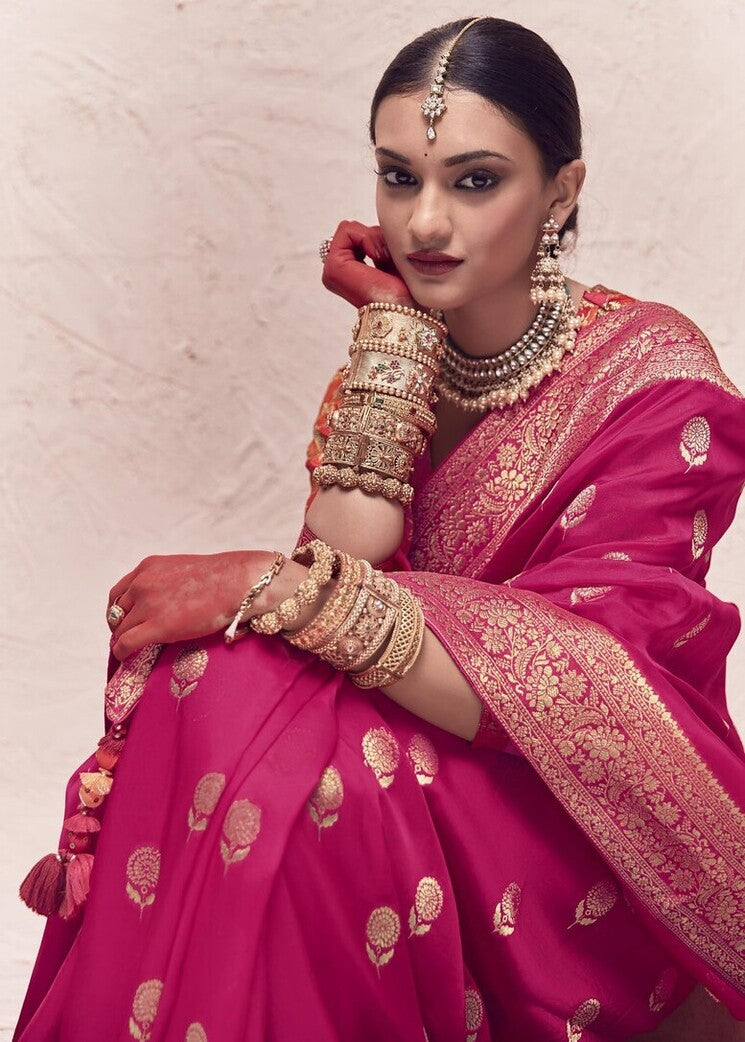 Buy MySilkLove Bridel Pink Designer Banarasi Handloom Silk Saree Online