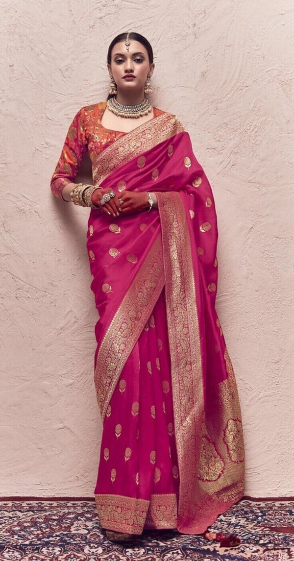 Bridel Pink Designer Banarasi Handloom Silk Saree