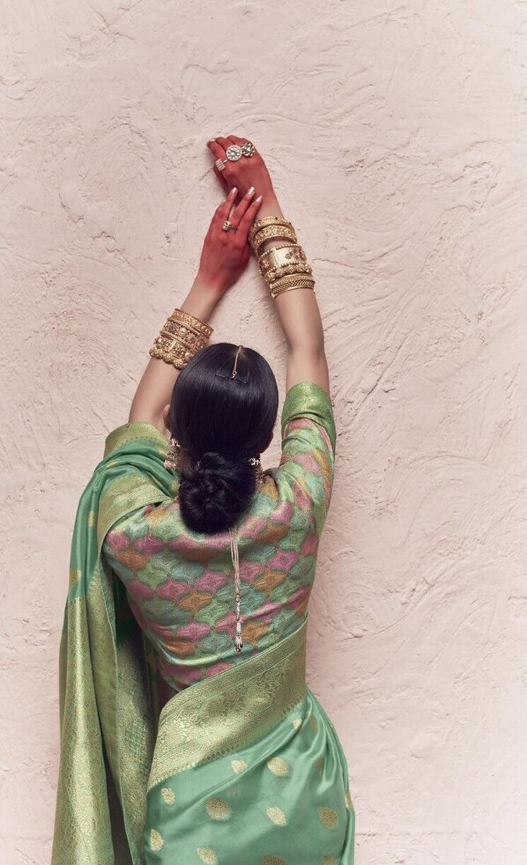 MySilkLove Timber Green Designer Banarasi Handloom Silk Saree