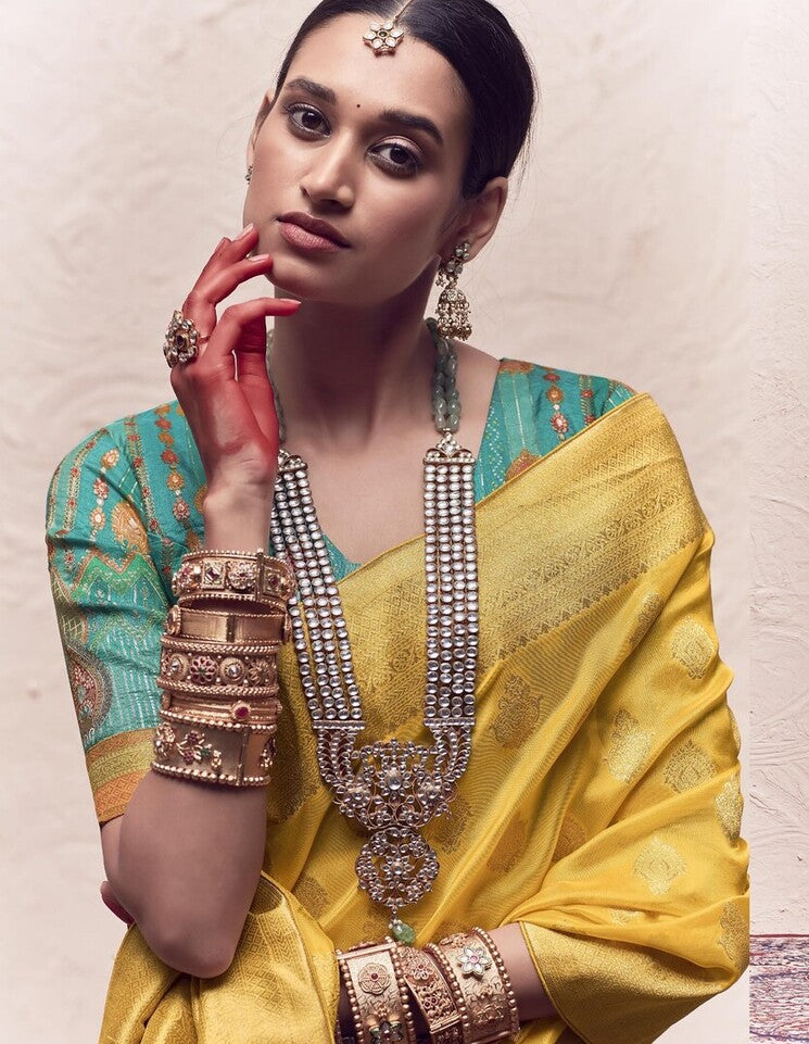 MySilkLove Orche Yellow Designer Banarasi Handloom Silk Saree