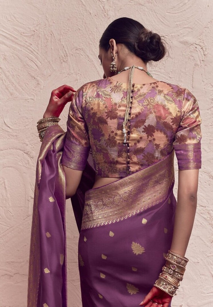 Buy MySilkLove Sando Purple Designer Banarasi Handloom Silk Saree Online