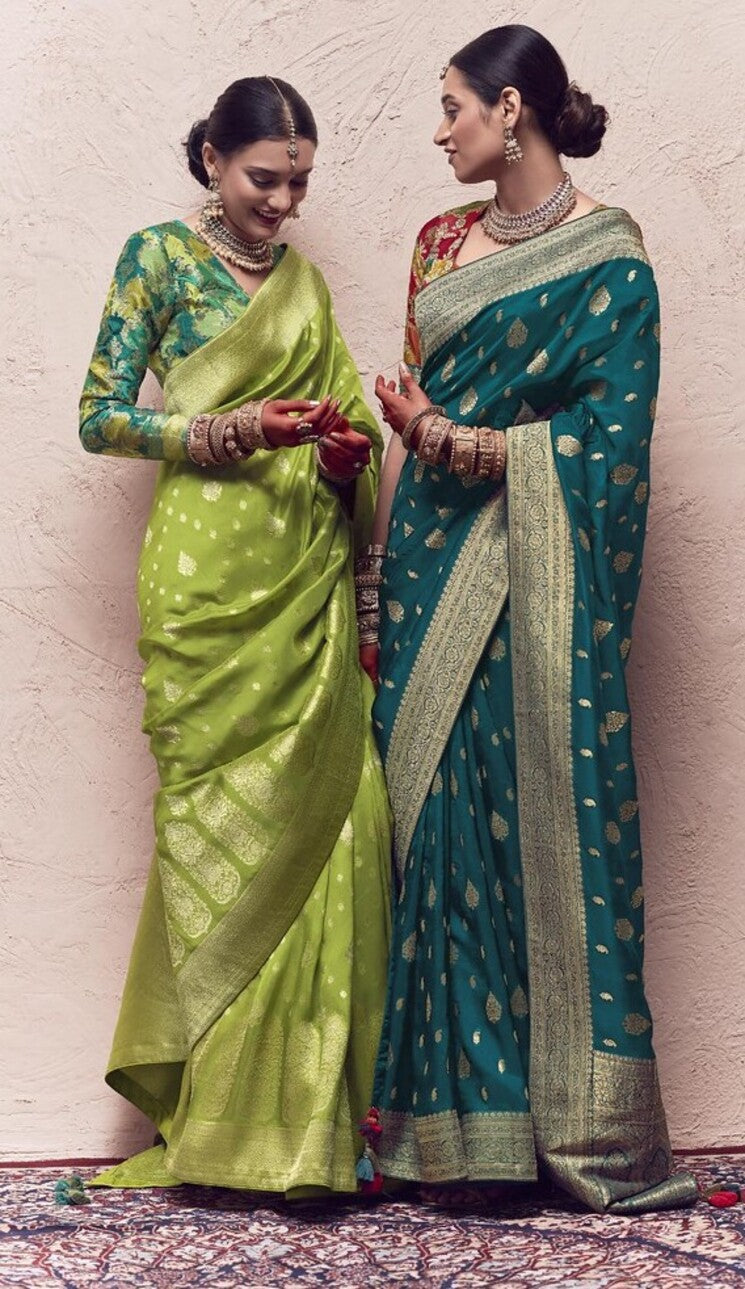 Buy MySilkLove Fresh Leaf Green Designer Banarasi Handloom Silk Saree Online