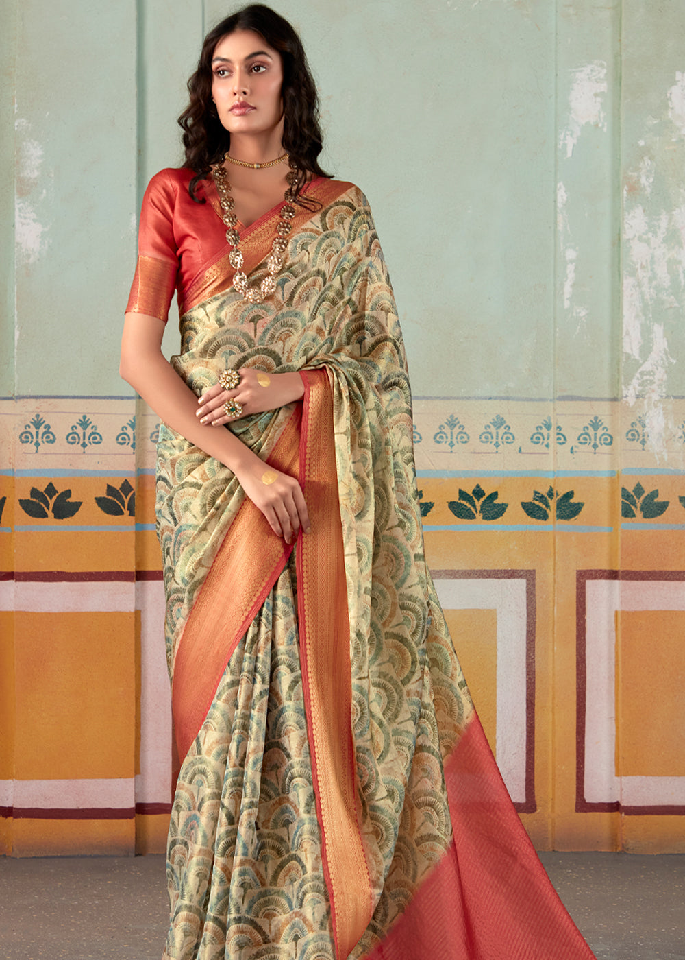 Buy MySilkLove Hillary Green Banarasi Tissue Silk Saree Online