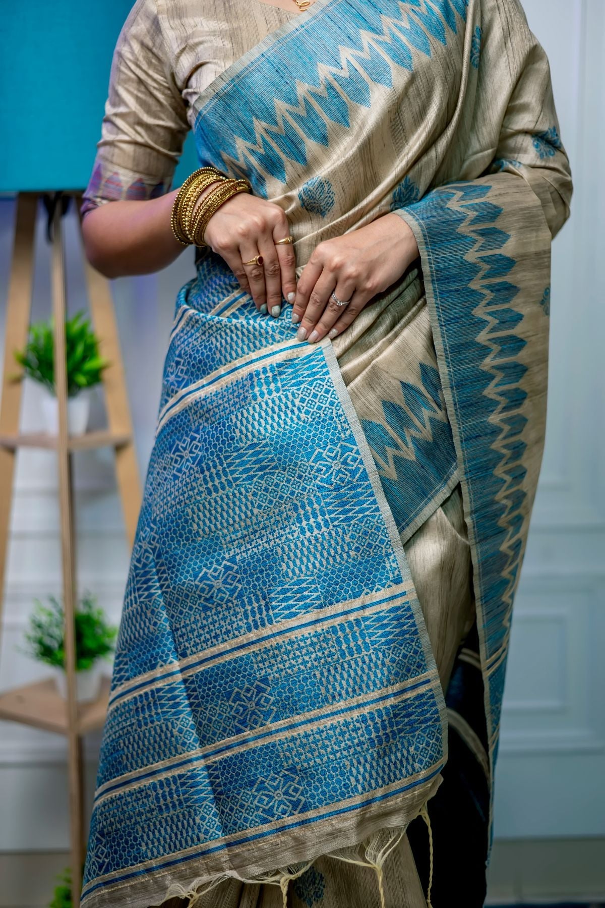 Buy MySilkLove Sinbad Blue Tussar Silk Saree Online