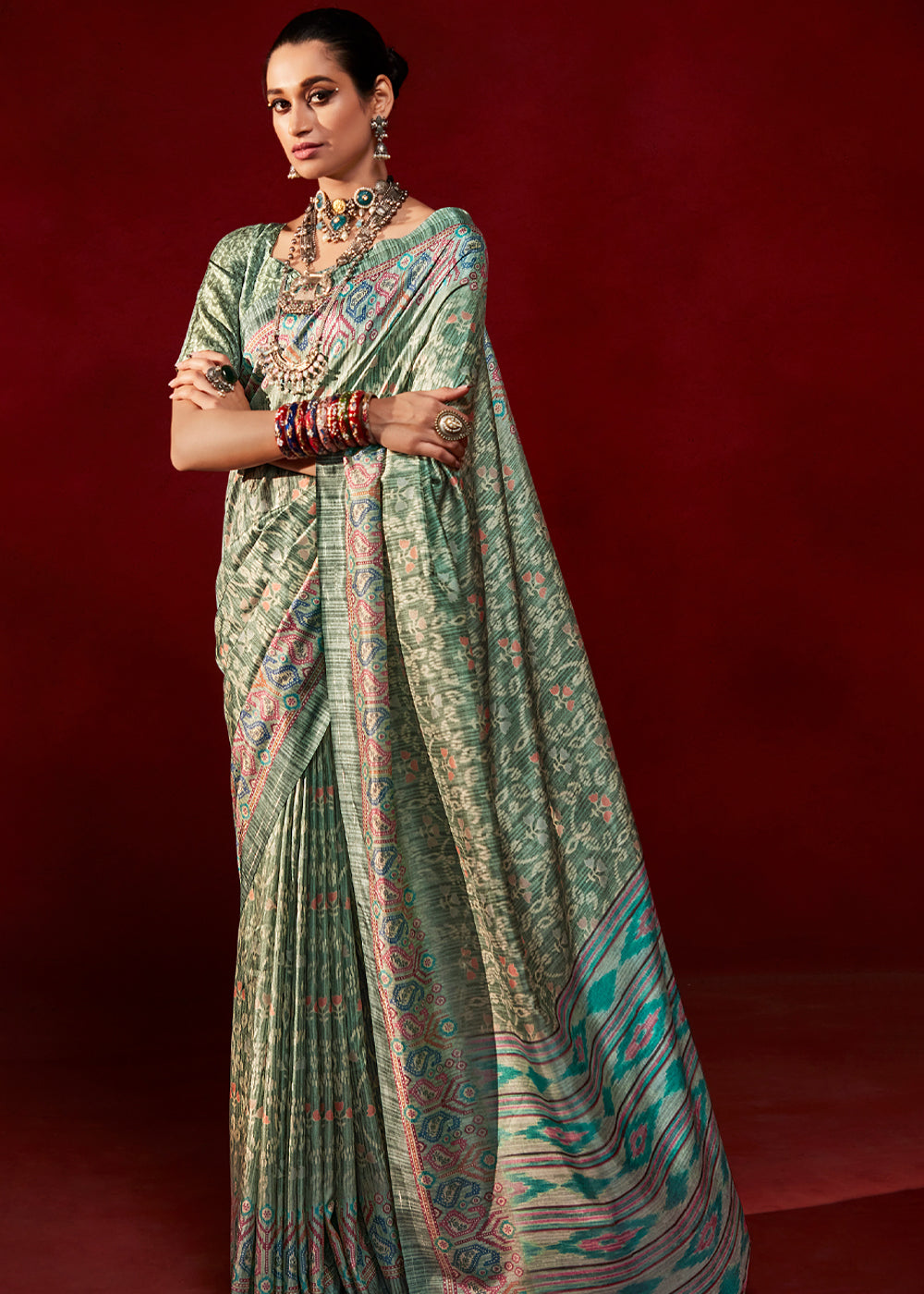 MySilkLove Heathered Green Woven Tussar Silk Saree