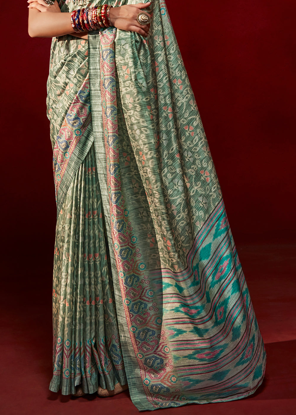 Buy MySilkLove Heathered Green Woven Tussar Silk Saree Online