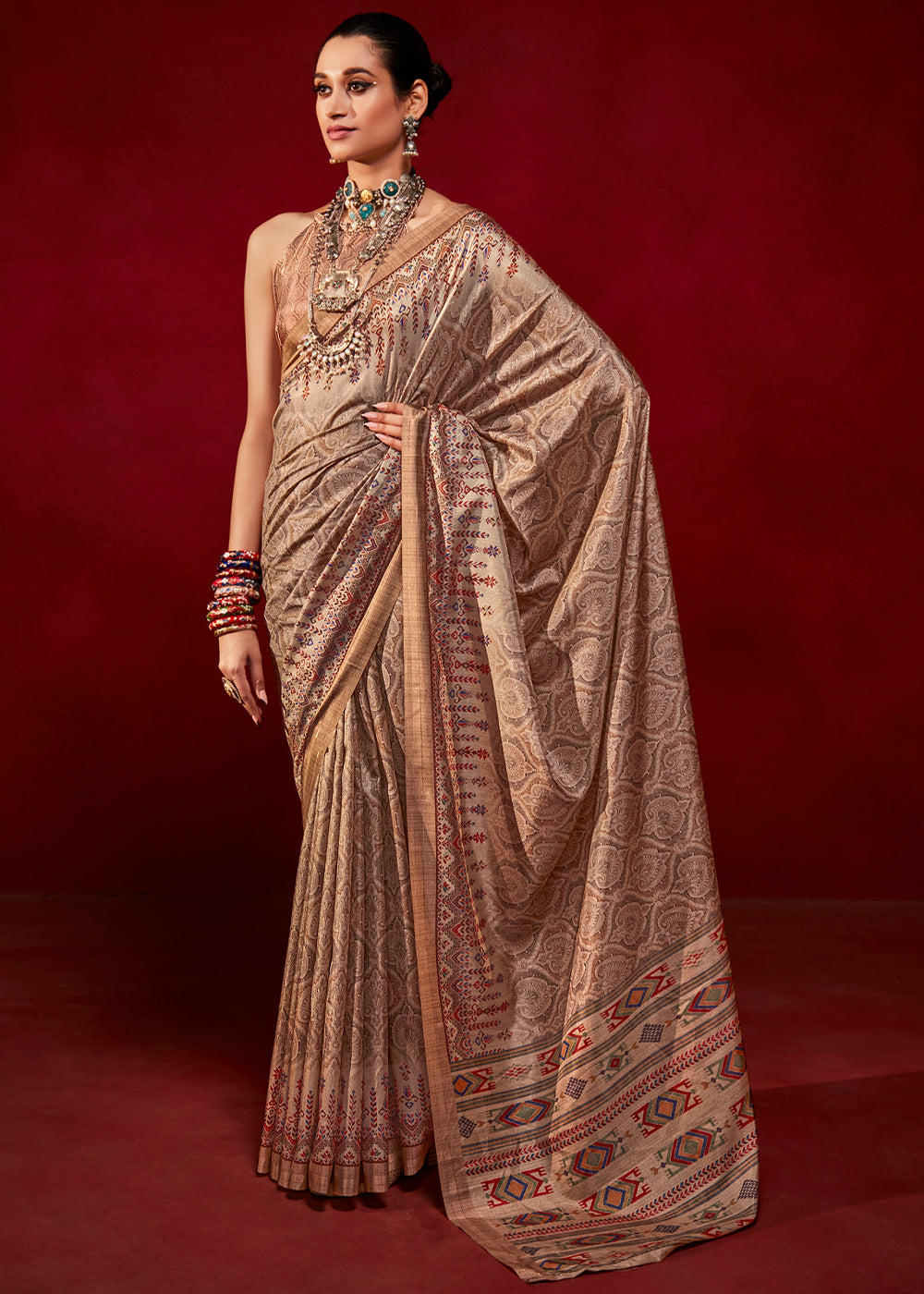 Buy MySilkLove Brandy Rose Brown Woven Tussar Silk Saree Online