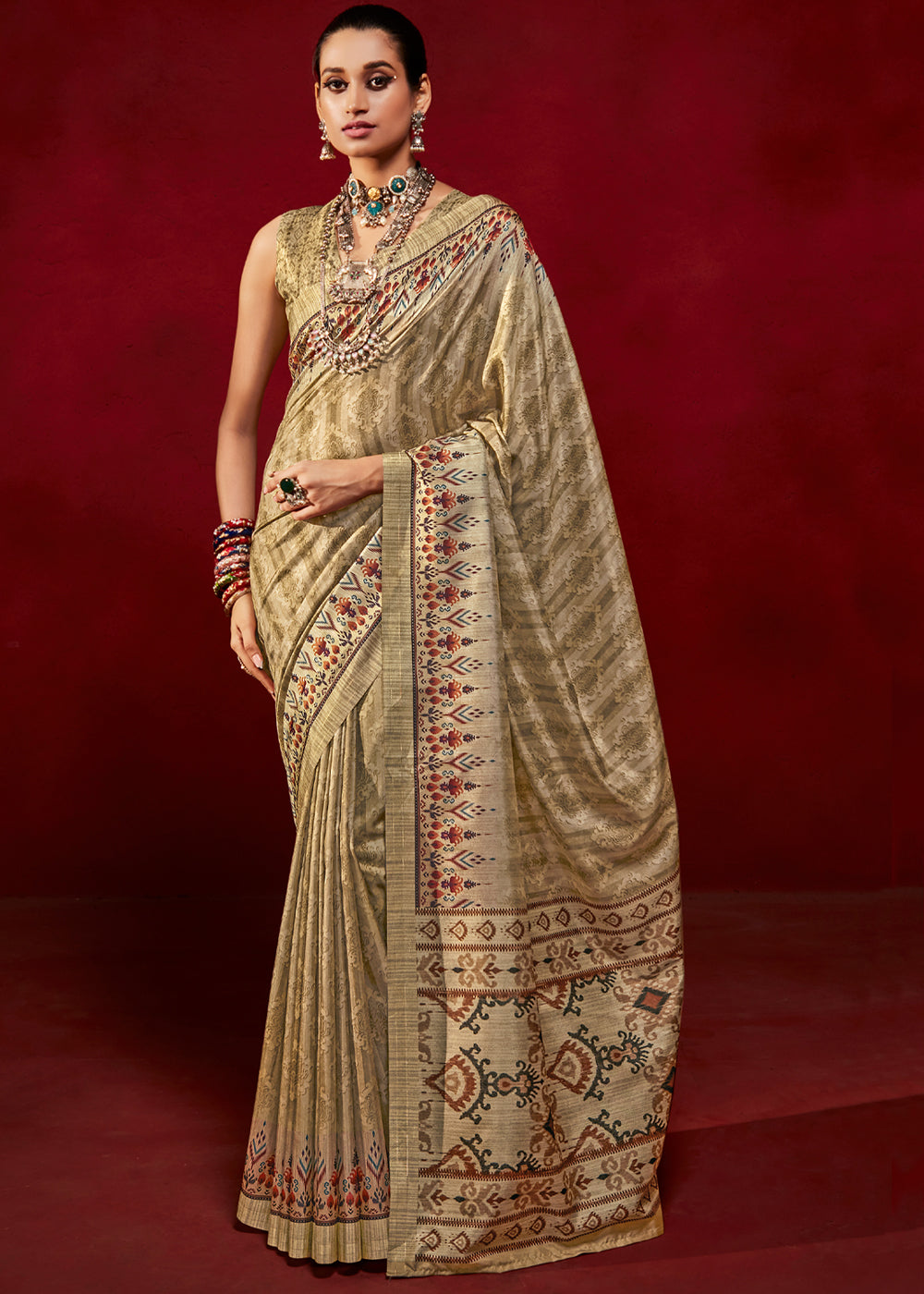 Buy MySilkLove Teak Brown Woven Tussar Silk Saree Online