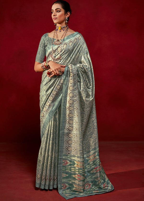 Camouflage Green Woven Tussar Silk Saree