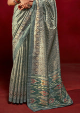 Camouflage Green Woven Tussar Silk Saree