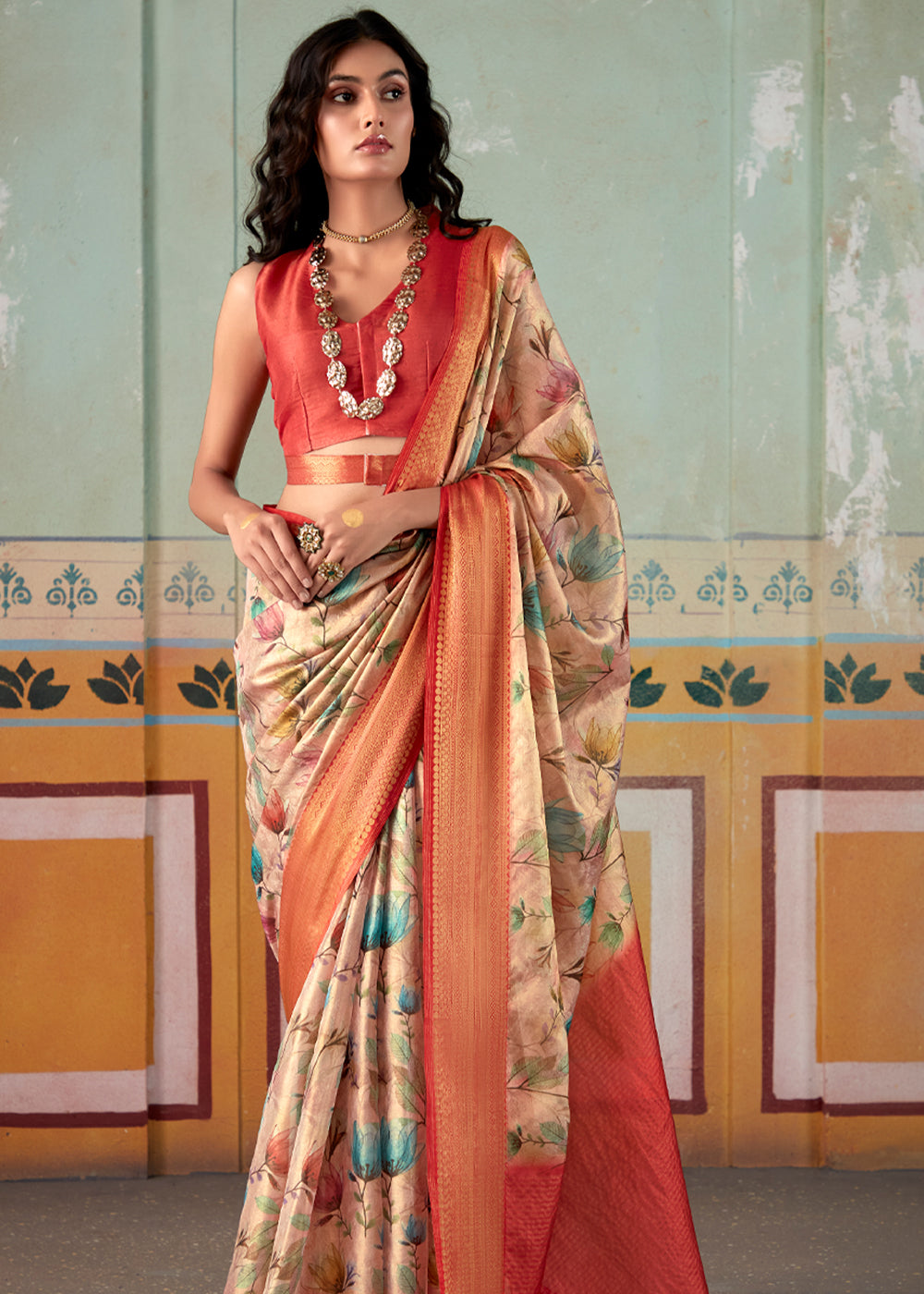 Buy MySilkLove Romantic Peach Banarasi Tissue Silk Saree Online