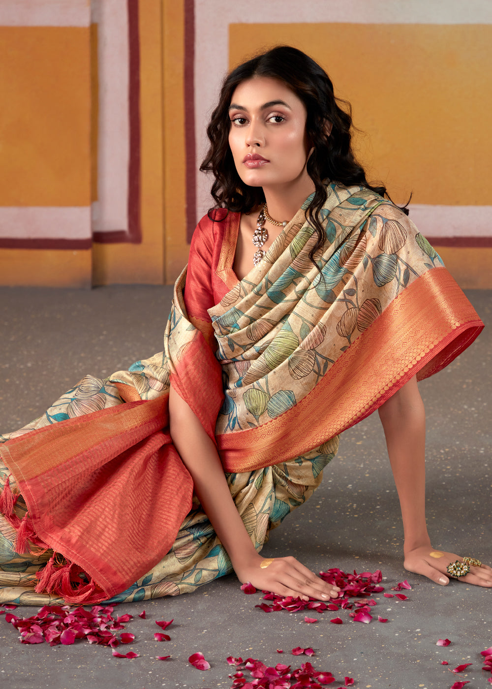 Buy MySilkLove Swamp Green and Red Banarasi Tissue Silk Saree Online