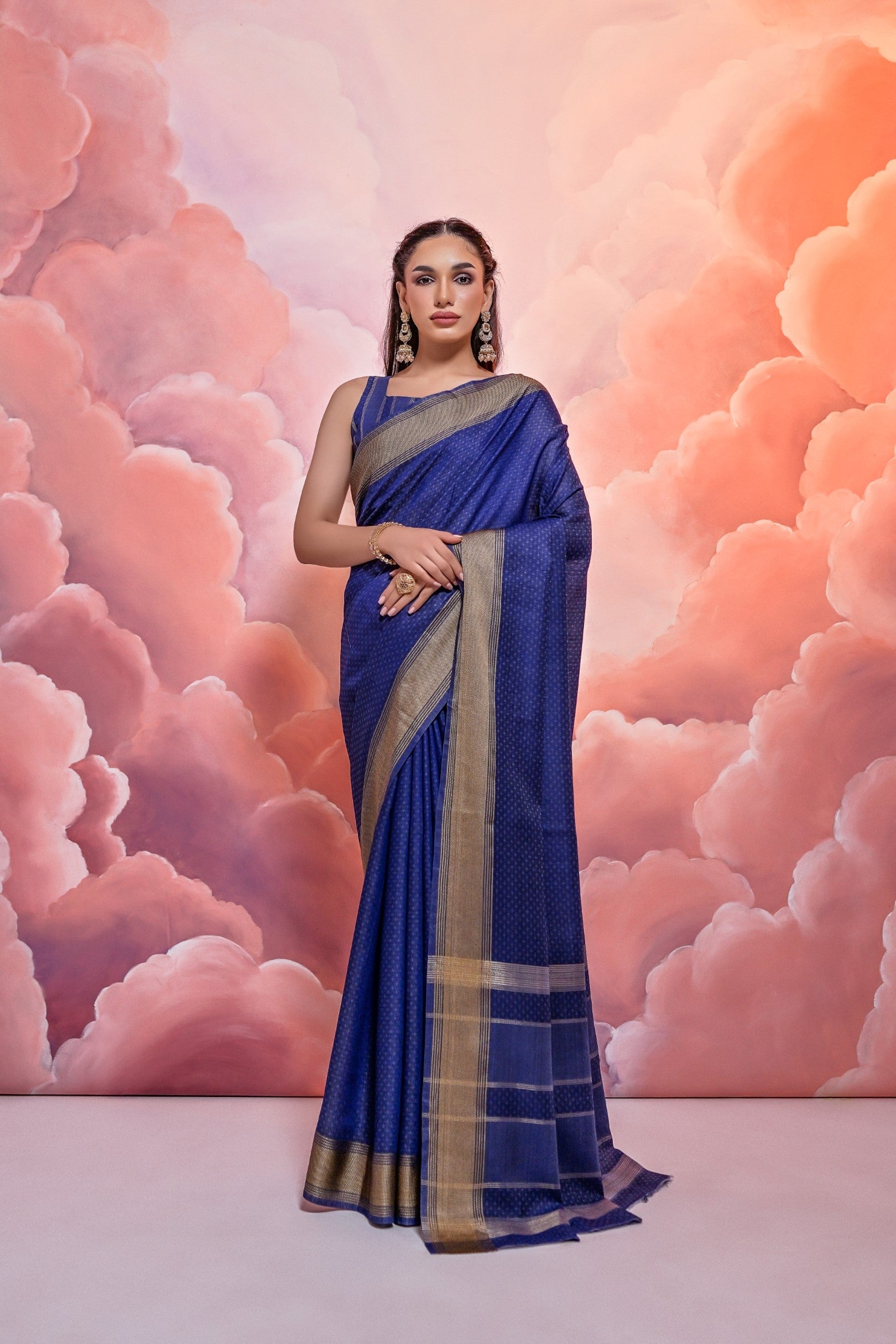 Buy MySilkLove Medium Blue Banarasi Cotton Saree Online