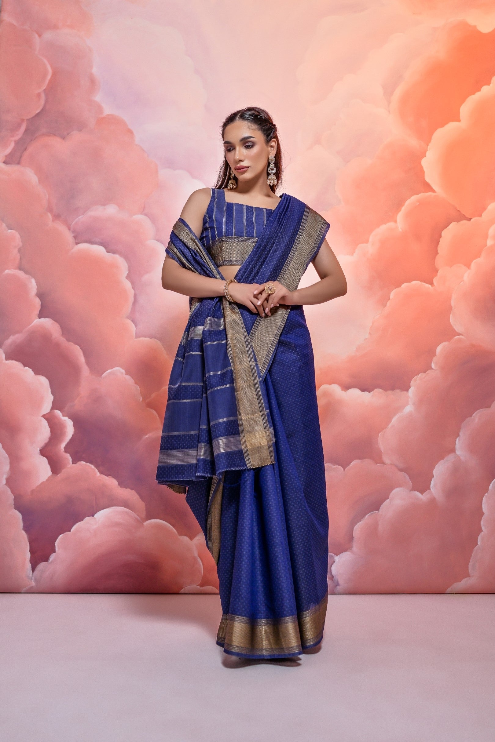 Buy MySilkLove Medium Blue Banarasi Cotton Saree Online