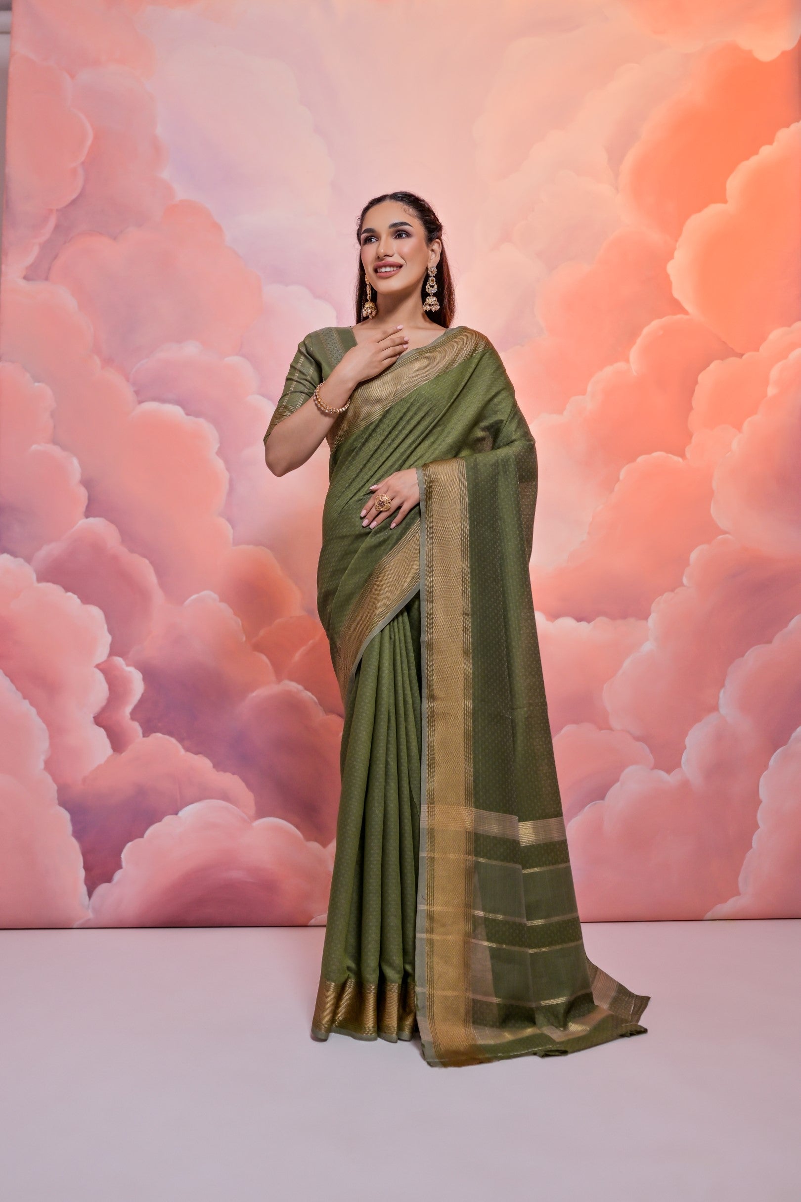 Buy MySilkLove Clay Creek Green Banarasi Cotton Saree Online