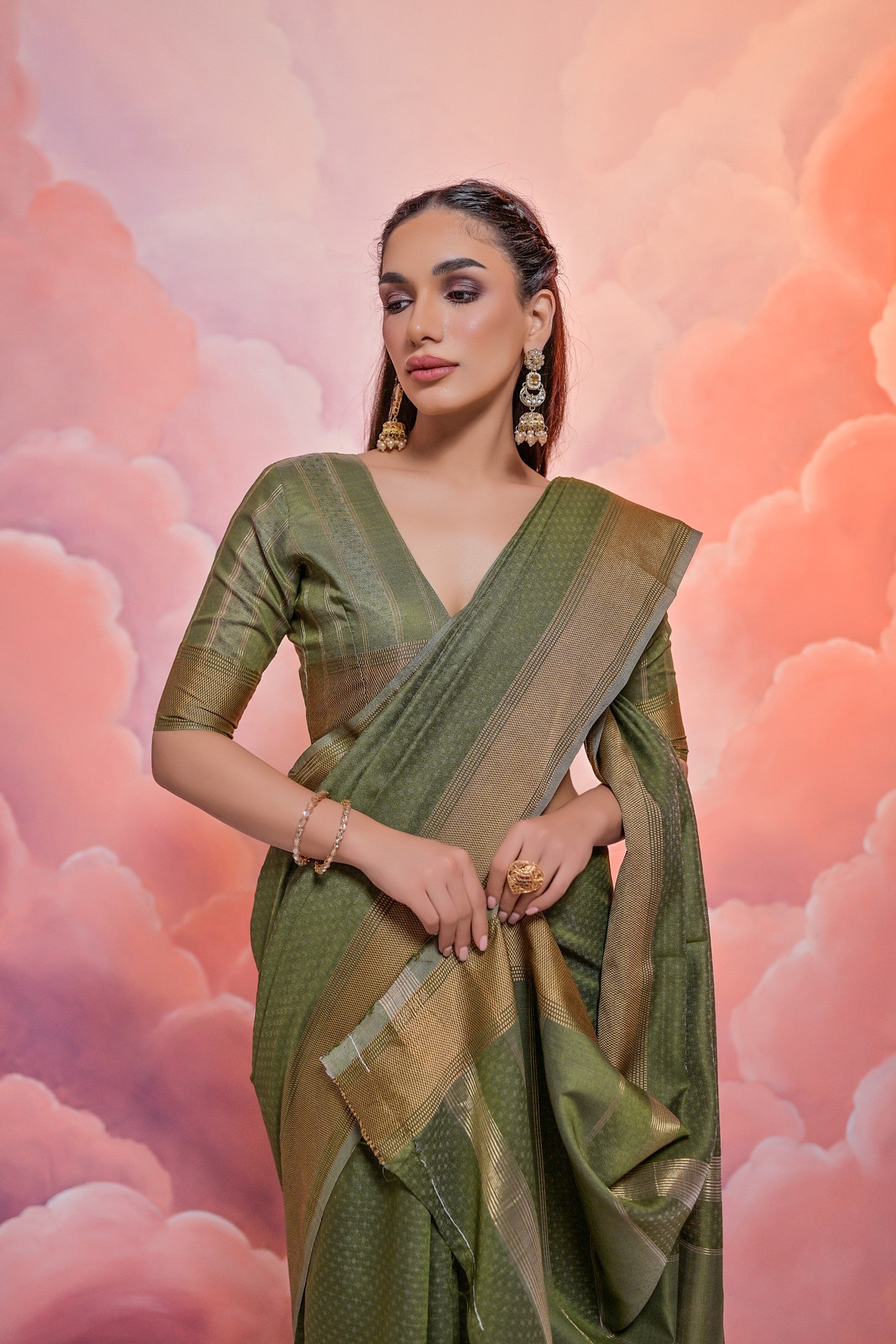 MySilkLove Clay Creek Green Banarasi Cotton Saree