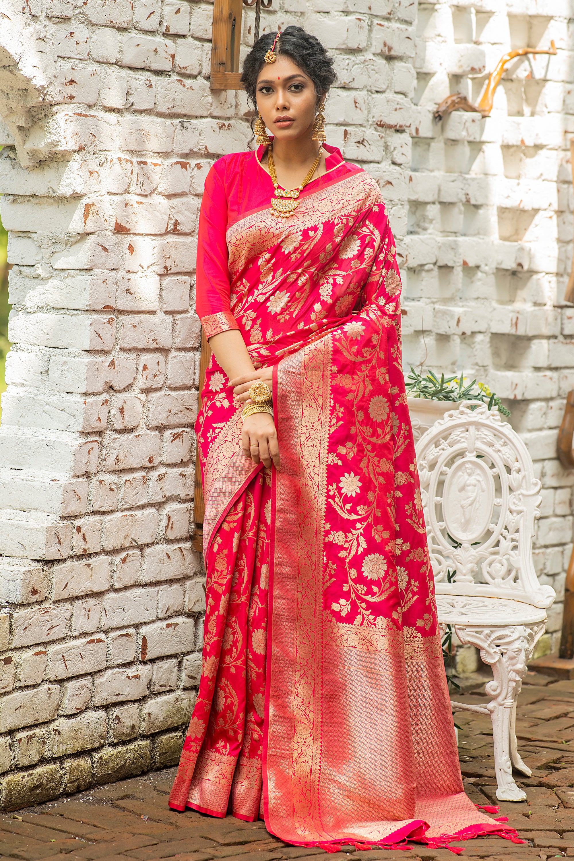 Buy MySilkLove Red Ribbon Woven Banarasi Silk Saree Online