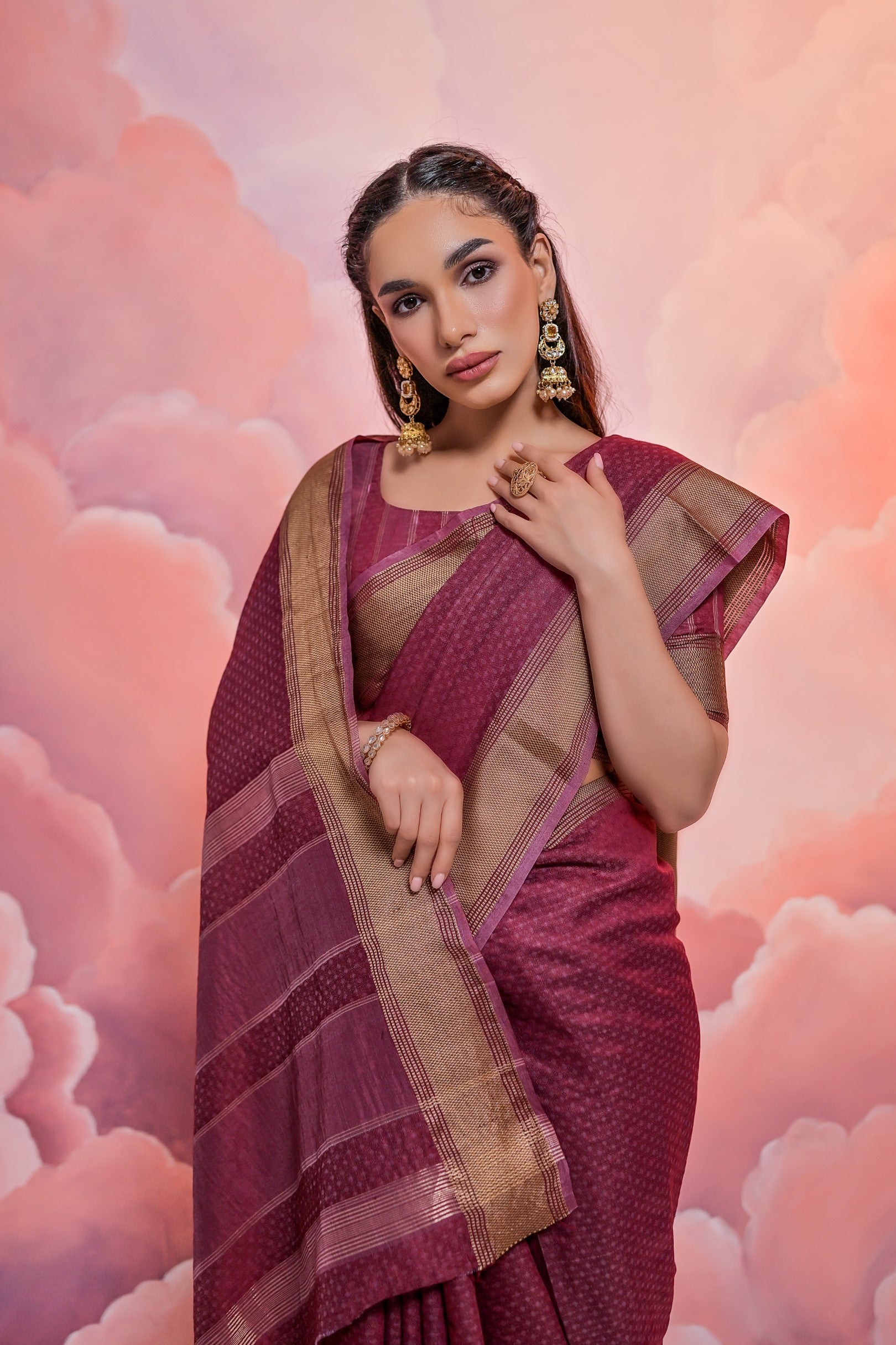 MySilkLove Tawny Port Purple Banarasi Cotton Saree