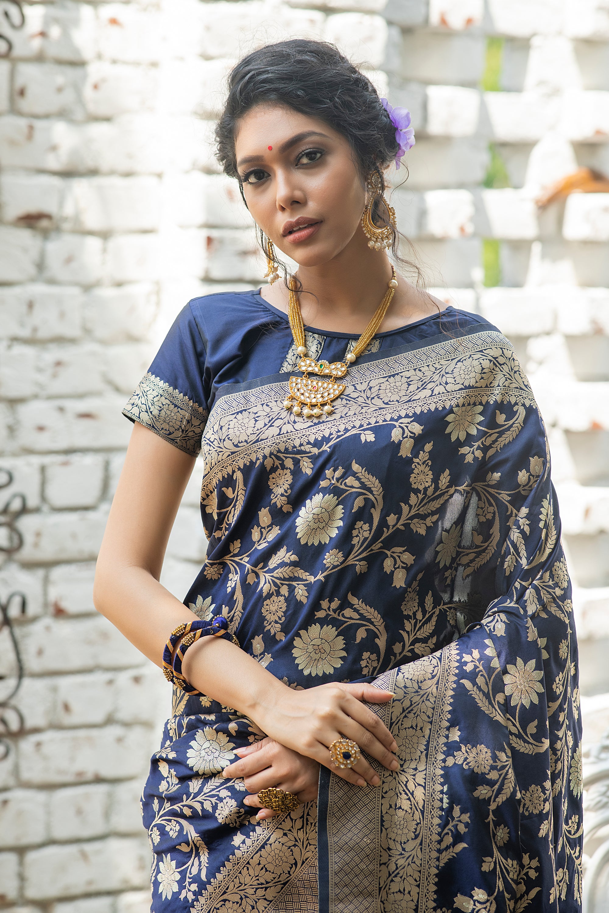 Buy MySilkLove Fiord Blue Woven Banarasi Silk Saree Online