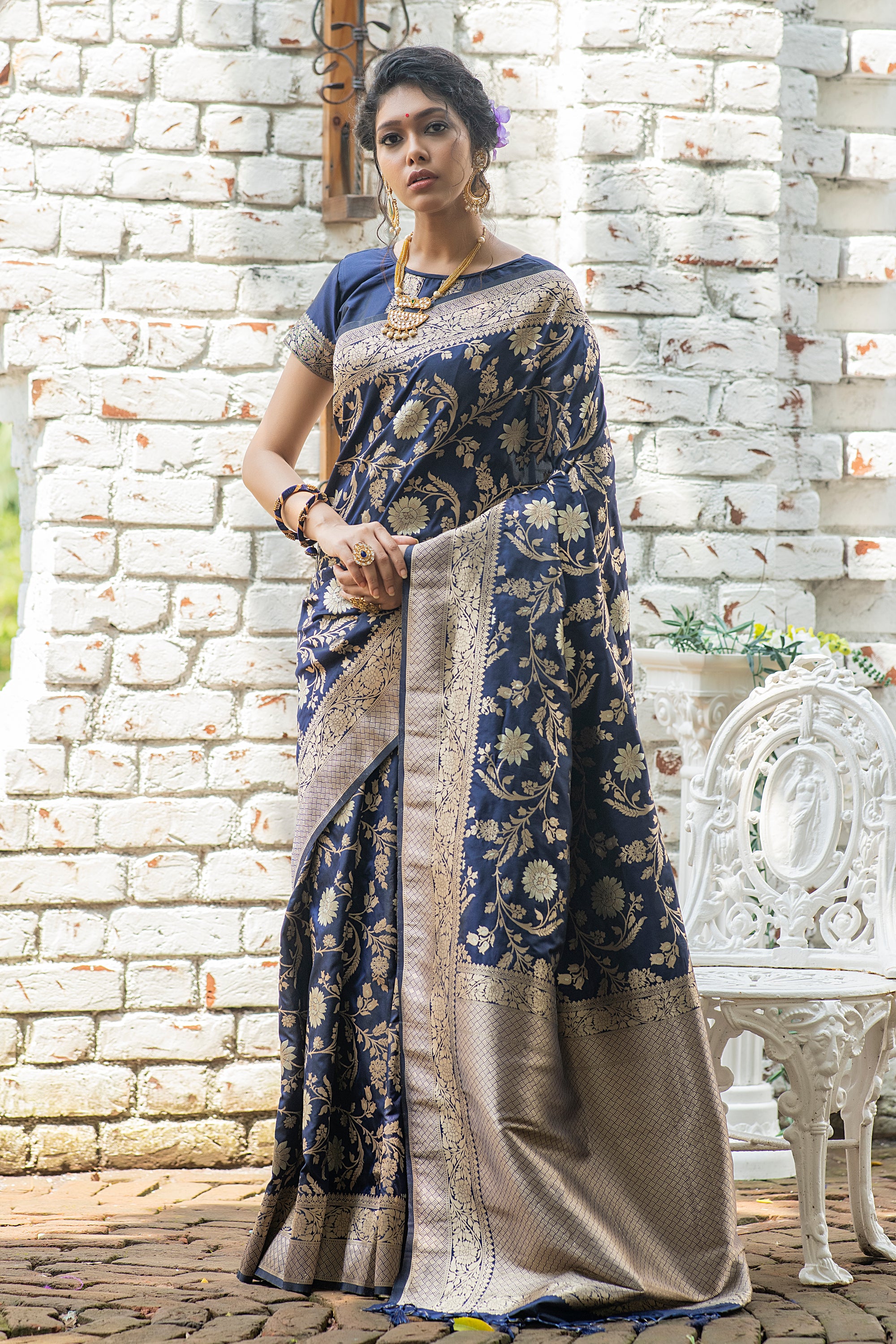 Buy MySilkLove Fiord Blue Woven Banarasi Silk Saree Online