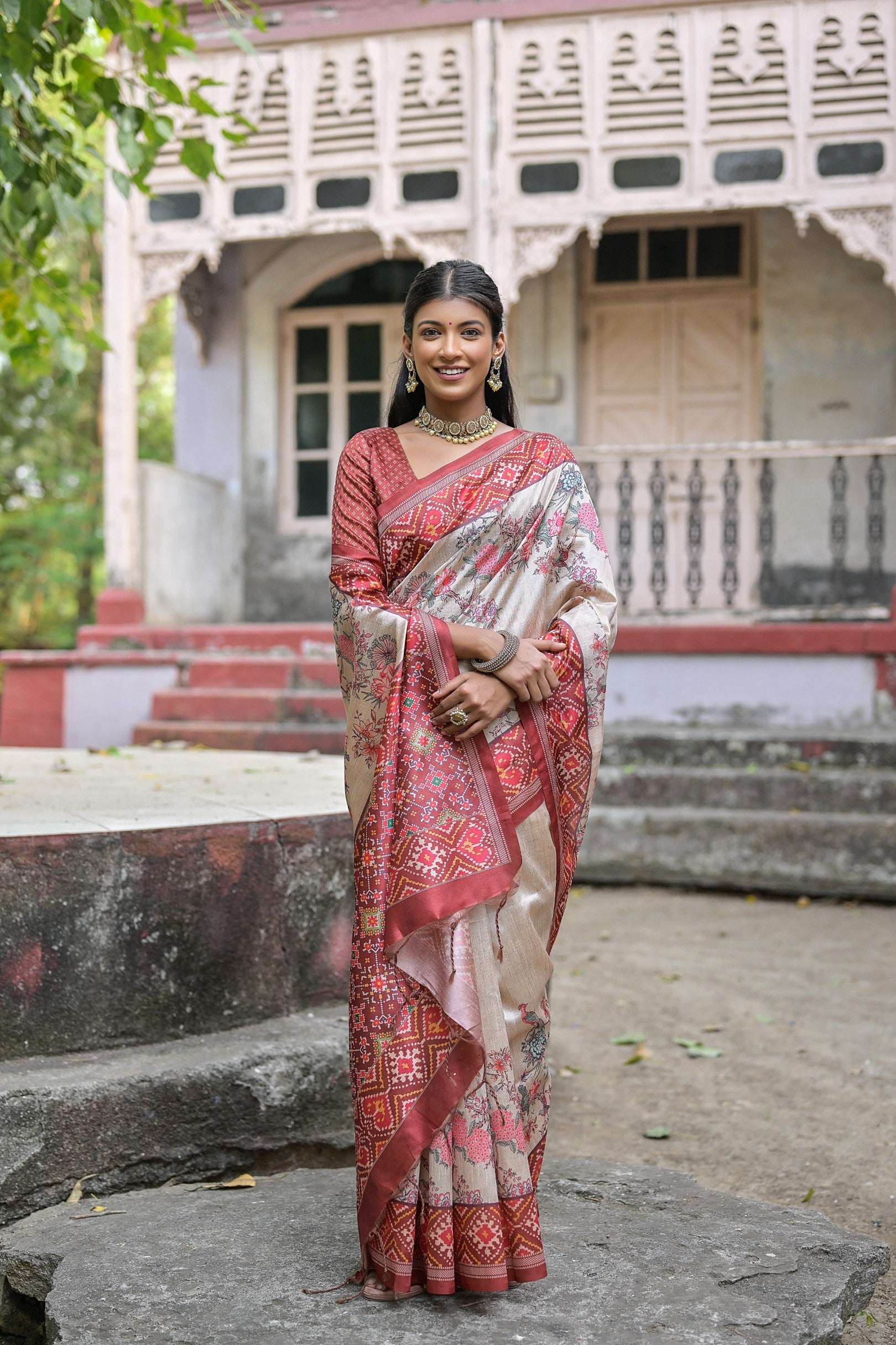 Buy MySilkLove Chestnut Red Tussar Silk Saree Online