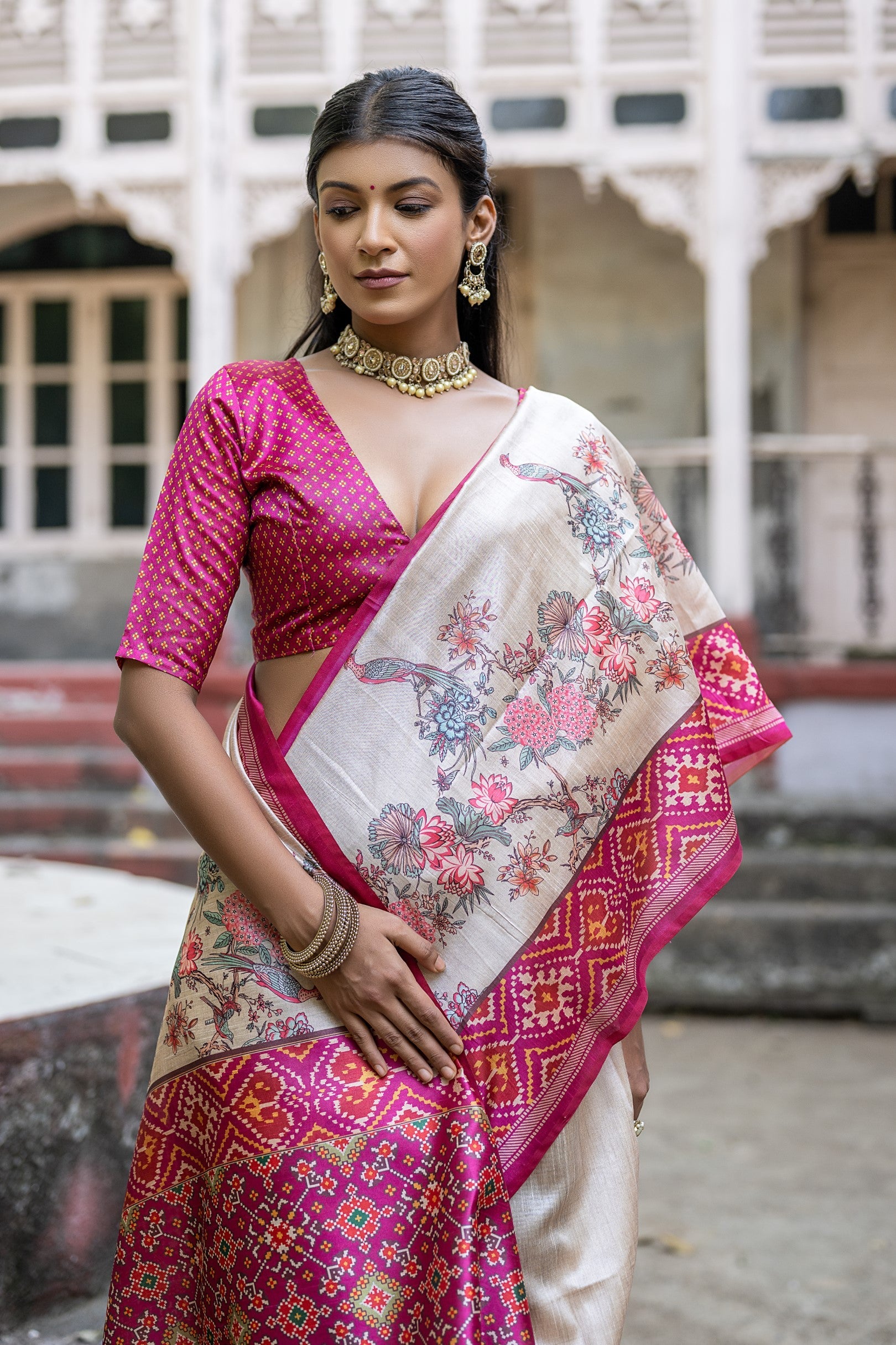 Buy MySilkLove Violet Pink Tussar Silk Saree Online