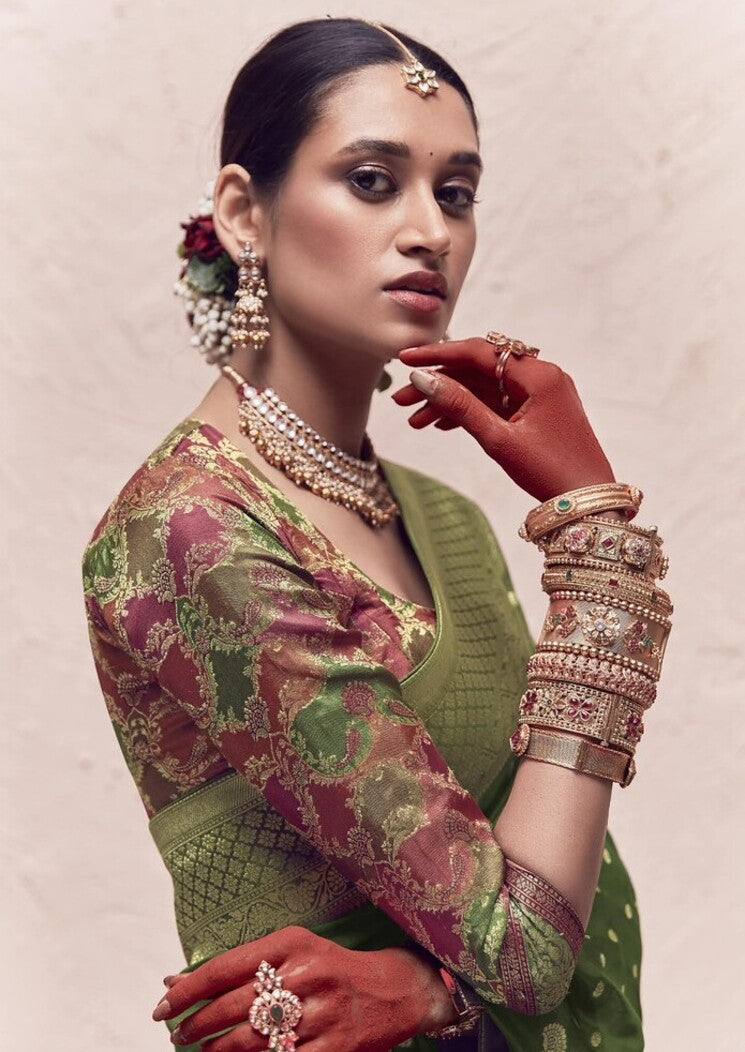 Buy MySilkLove Winter Green Designer Banarasi Handloom Silk Saree Online