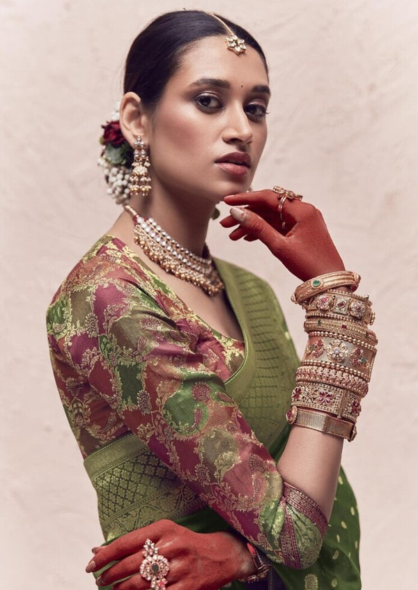 Winter Green Designer Banarasi Handloom Silk Saree
