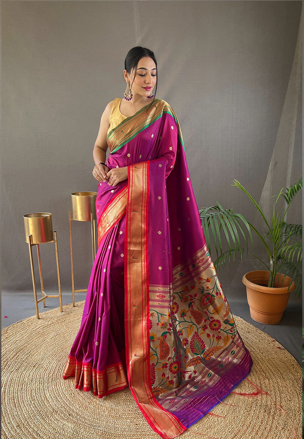 Rose Qurtaz Purple Woven Paithani Saree
