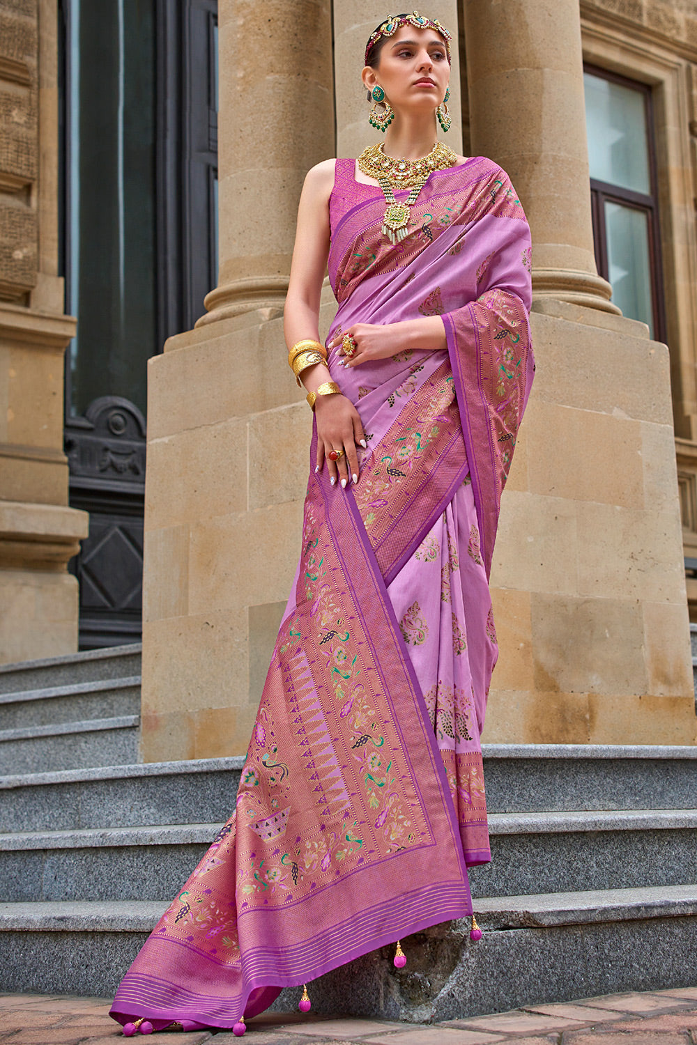 Buy MySilkLove Sugar Plum Purple Handloom Printed Patola Silk Saree Online