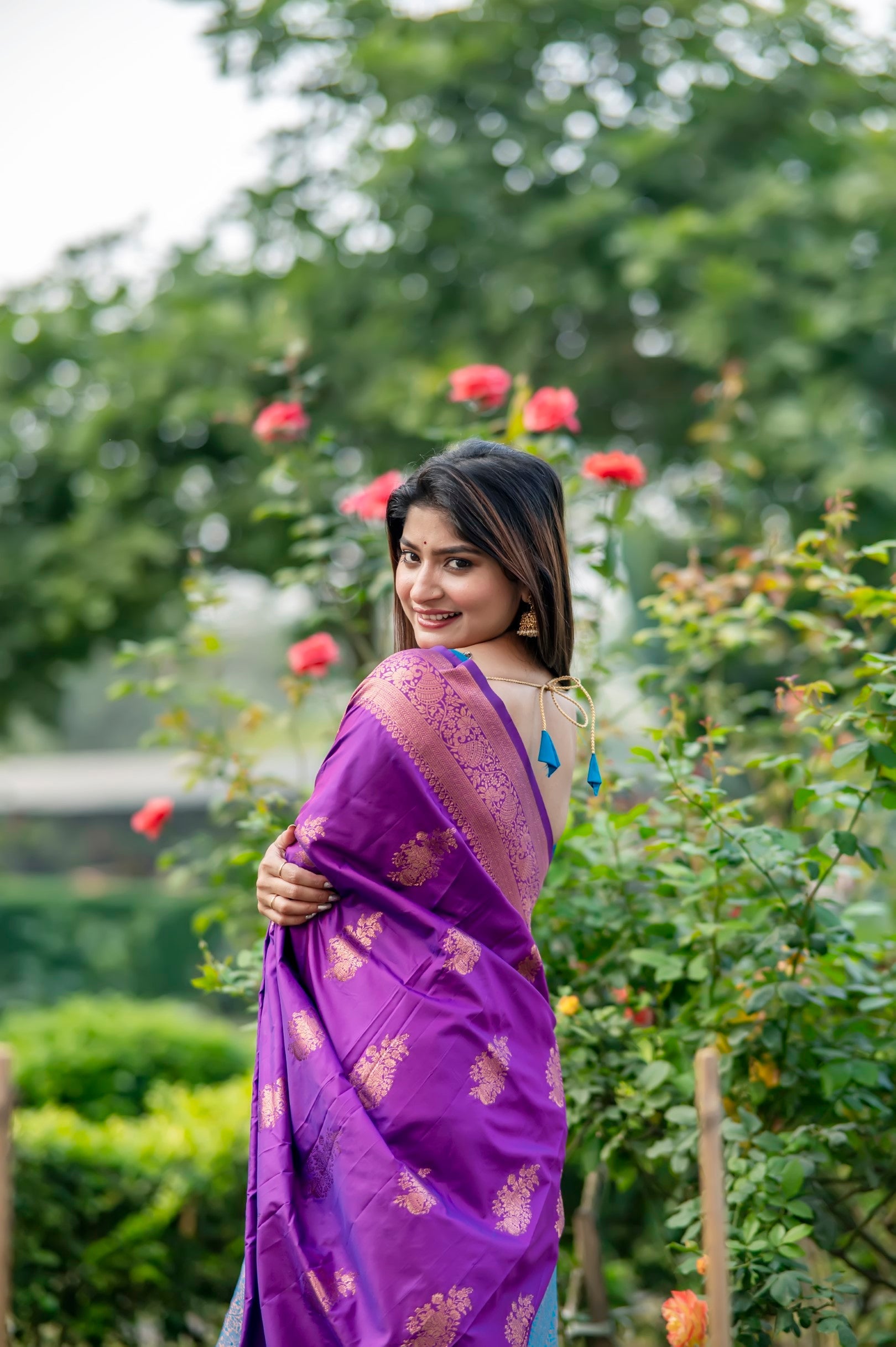 MySilkLove Ripe Plum Purple and Blue Woven Banarasi Saree