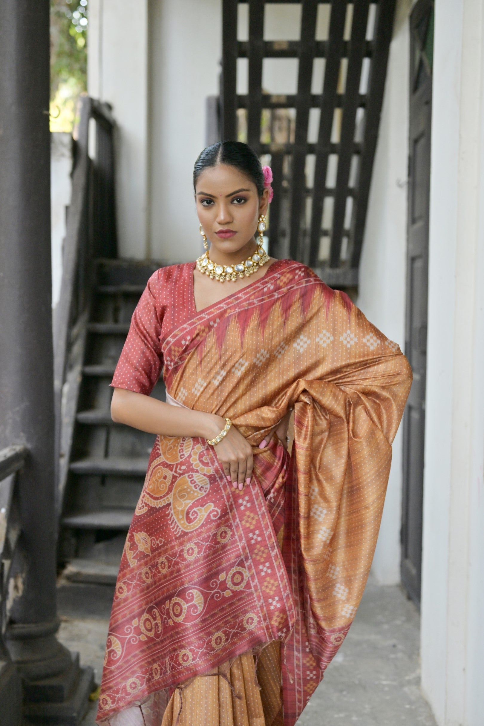 MySilkLove Twine Yellow Printed Tussar Silk Saree