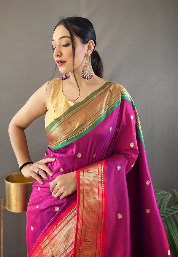 Rose Qurtaz Purple Woven Paithani Saree