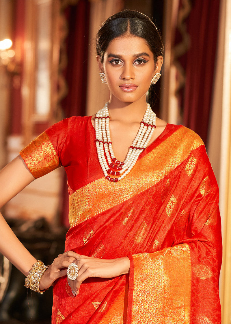 Smashed Pumpkin Orange Woven Banarasi Soft Silk Saree