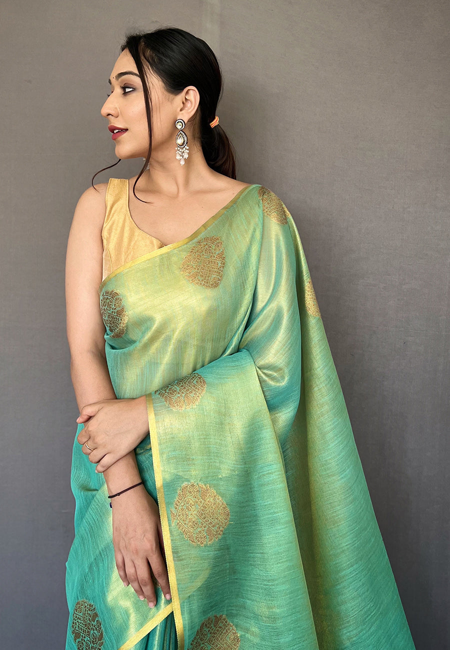 MySilkLove York Green Handloom Woven Banarasi Tissue Silk Saree