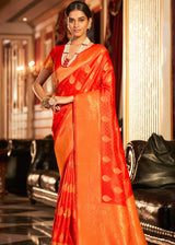 Smashed Pumpkin Orange Woven Banarasi Soft Silk Saree