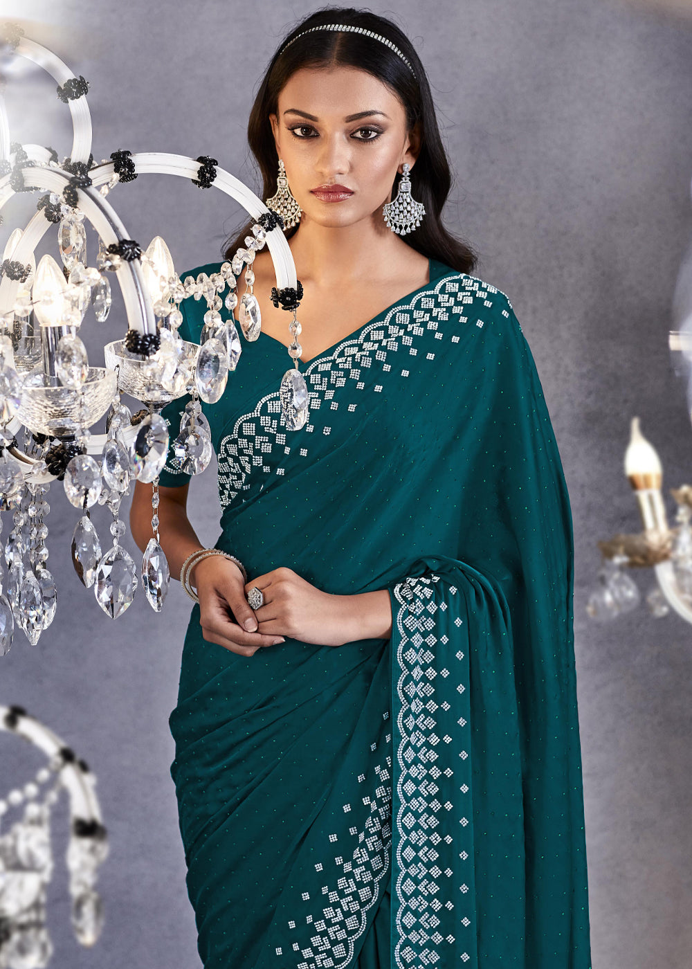 Buy MySilkLove Tarawera Green Woven Embroidered Satin Silk Saree Online