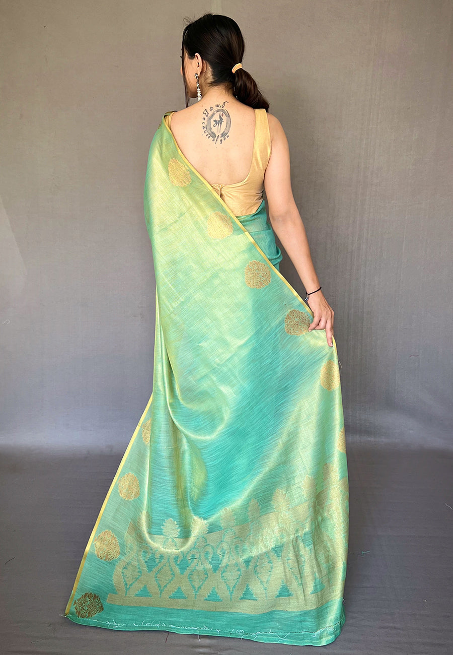 Buy MySilkLove York Green Handloom Woven Banarasi Tissue Silk Saree Online