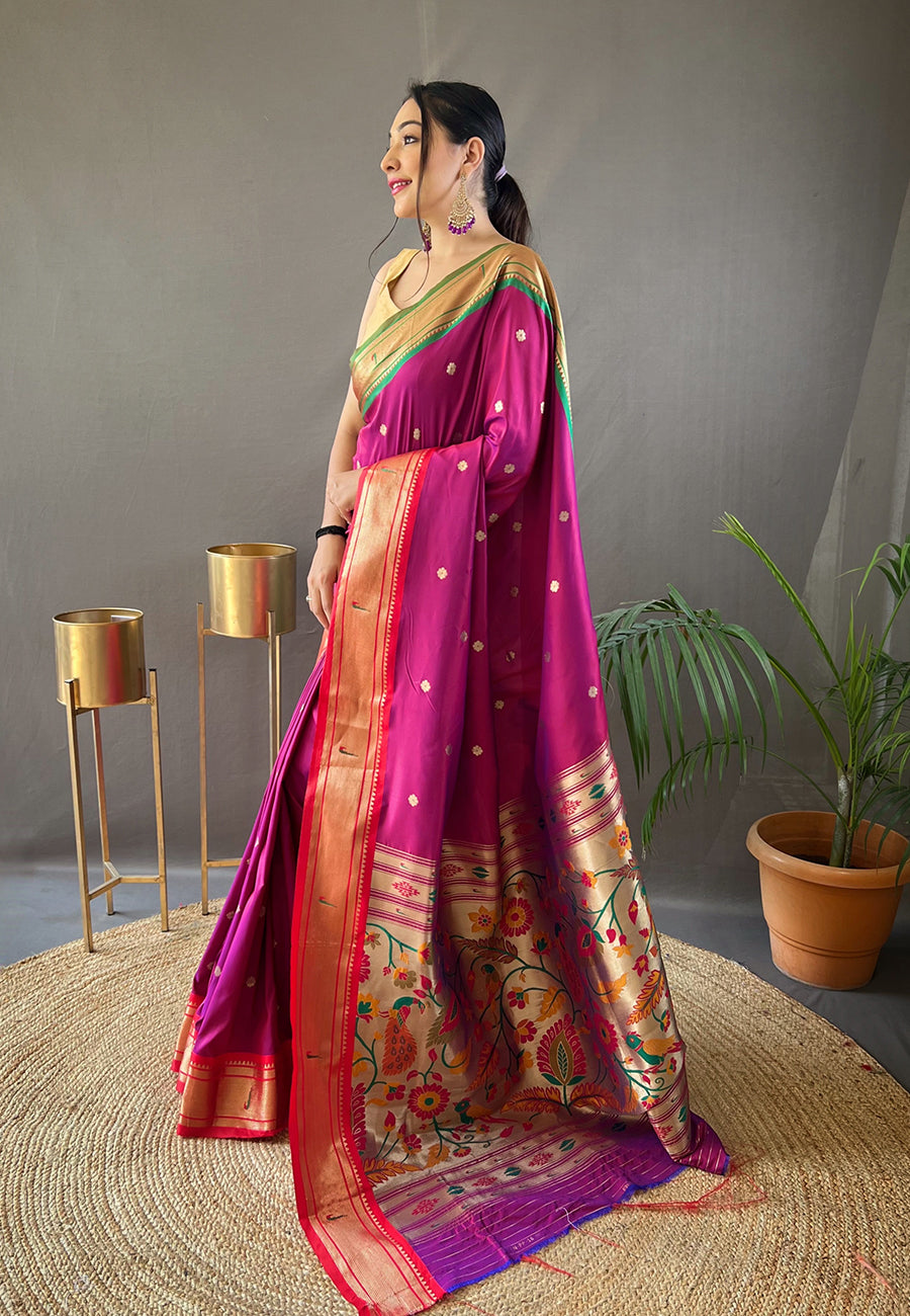 Buy MySilkLove Rose Qurtaz Purple Woven Paithani Saree Online