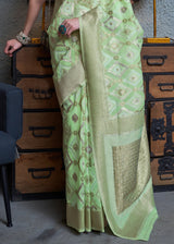 Sprout Green Woven Banarasi Linen Silk Saree