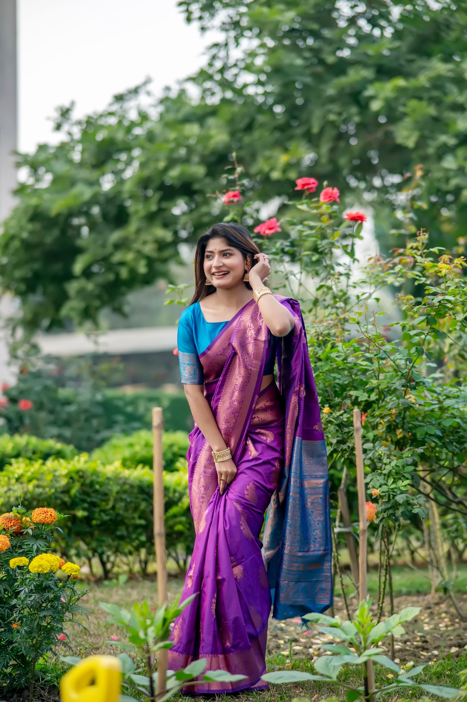 Buy MySilkLove Ripe Plum Purple and Blue Woven Banarasi Saree Online