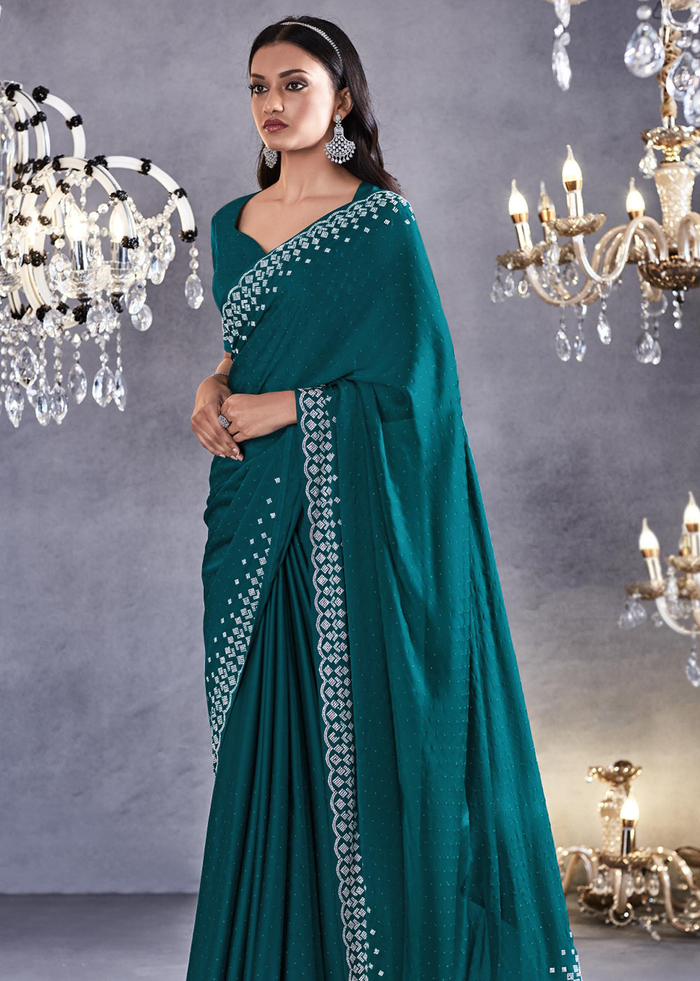 Buy MySilkLove Tarawera Green Woven Embroidered Satin Silk Saree Online