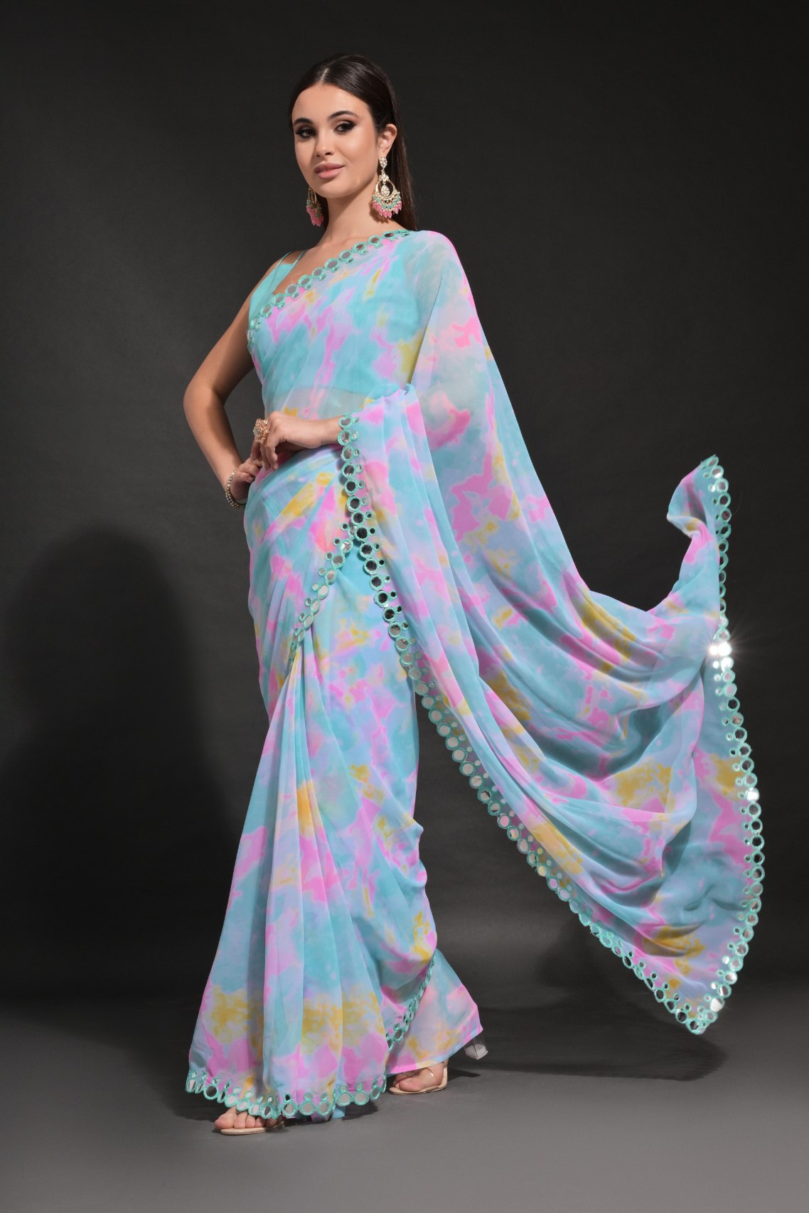 Buy MySilkLove Morning Blue Printed Georgette Saree Online