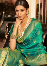 Observatory Green Woven Banarasi Soft Silk Saree