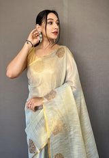 Pumice Light Blue Zari Woven Banarasi Tissue Silk Saree