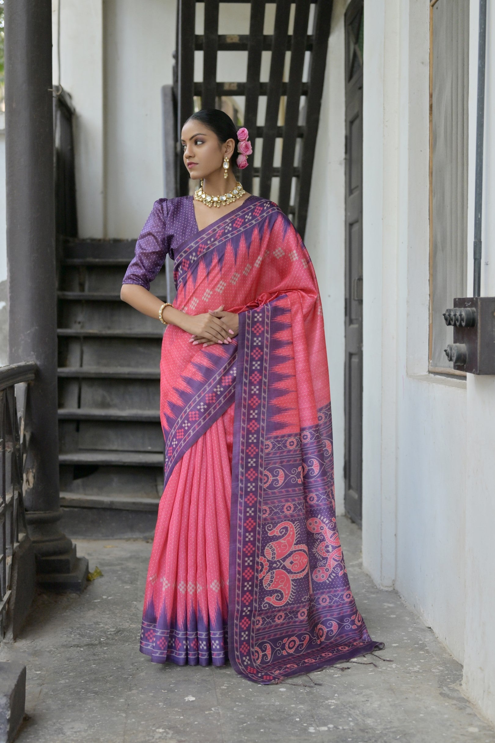 Buy MySilkLove Blush Pink Printed Tussar Silk Saree Online