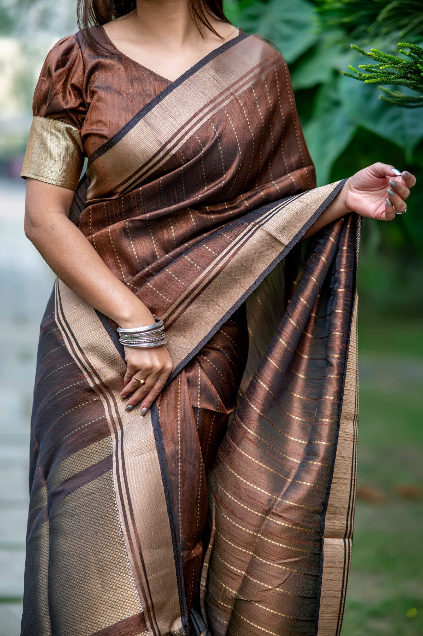 Buy MySilkLove Roman Brown Woven Raw Silk Saree Online