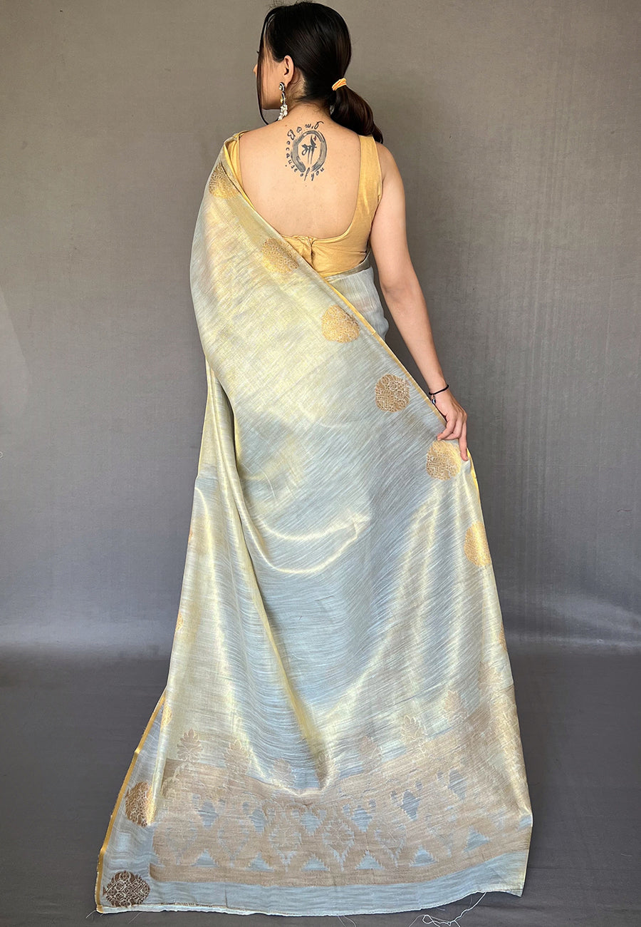 Buy MySilkLove Pumice Light Blue Zari Woven Banarasi Tissue Silk Saree Online