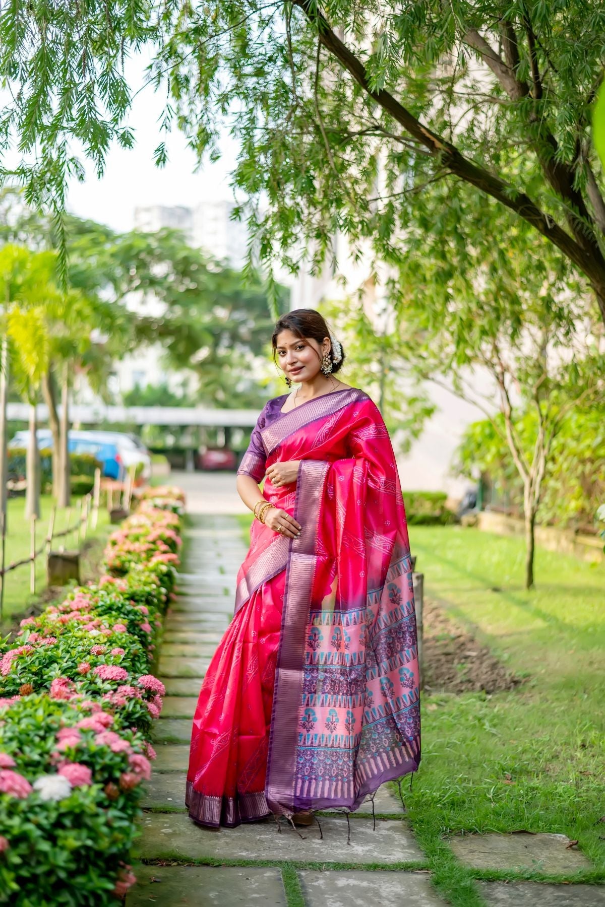 Buy MySilkLove Frostbite Pink Soft Silk Saree Online