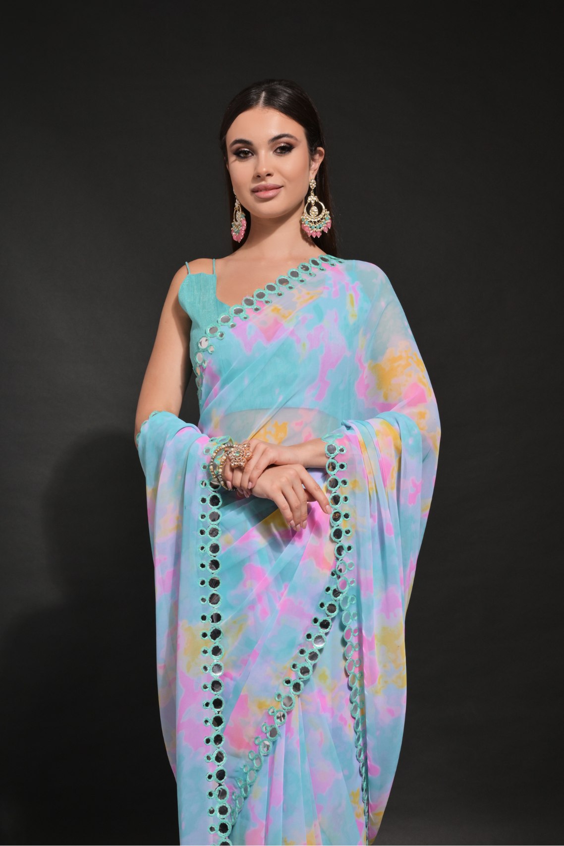 Buy MySilkLove Morning Blue Printed Georgette Saree Online